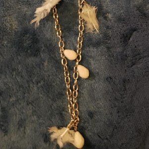 White Beaded and Feathered Necklace